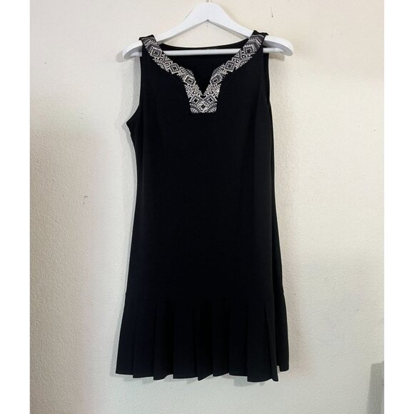 White House Black Market Womens Sleeveless Pleated Hem Mini Dress Medium Beaded - Picture 1 of 13